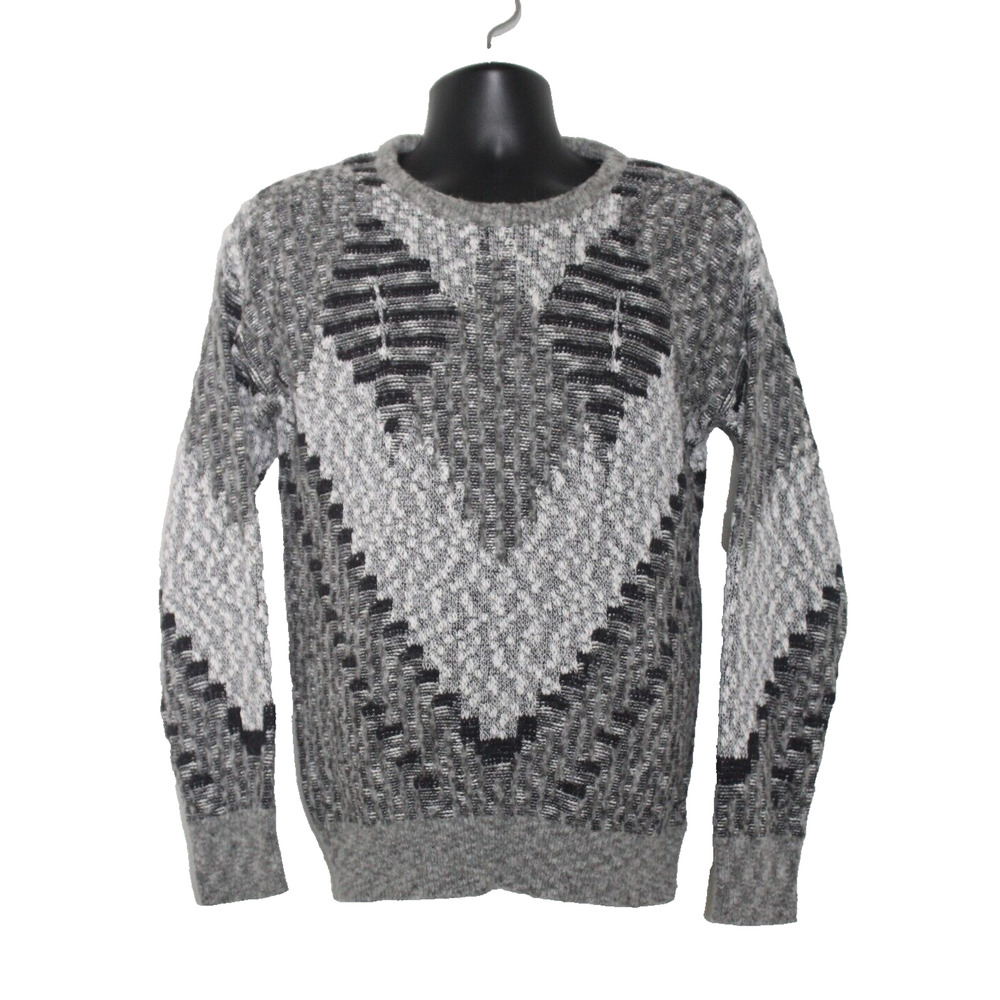 Your Neighbors Men's Small Gray Geometric Knit Sweater 50% Cotton Blend Pullover